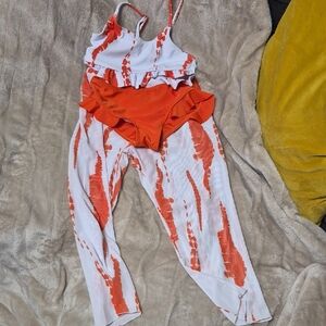 Orange and White Tie-Dye Swimsuit Set